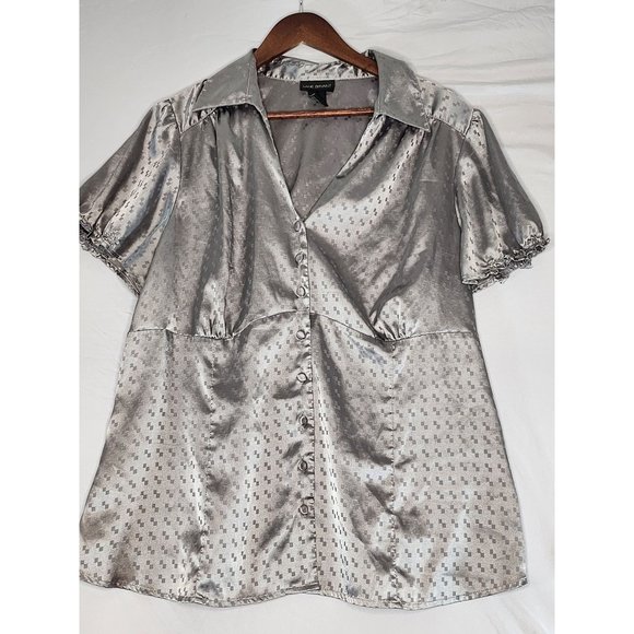 Lane Bryant Silver Squared Textured‎ Buttoned Down Blouse- Size 18/20 - Picture 1 of 6